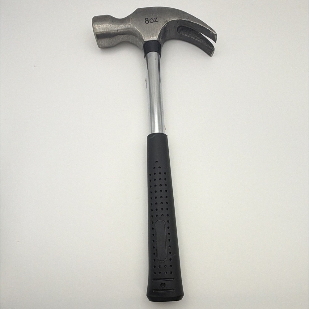 8oz Claw Hammer Steel Head Metal Handle w/ Black Rubber Grip Silver/Black